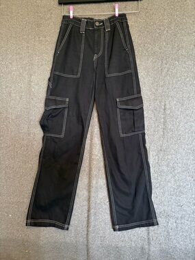 BDG Black Cargo Pants with White Contrast Stitching Urban Outfitters
